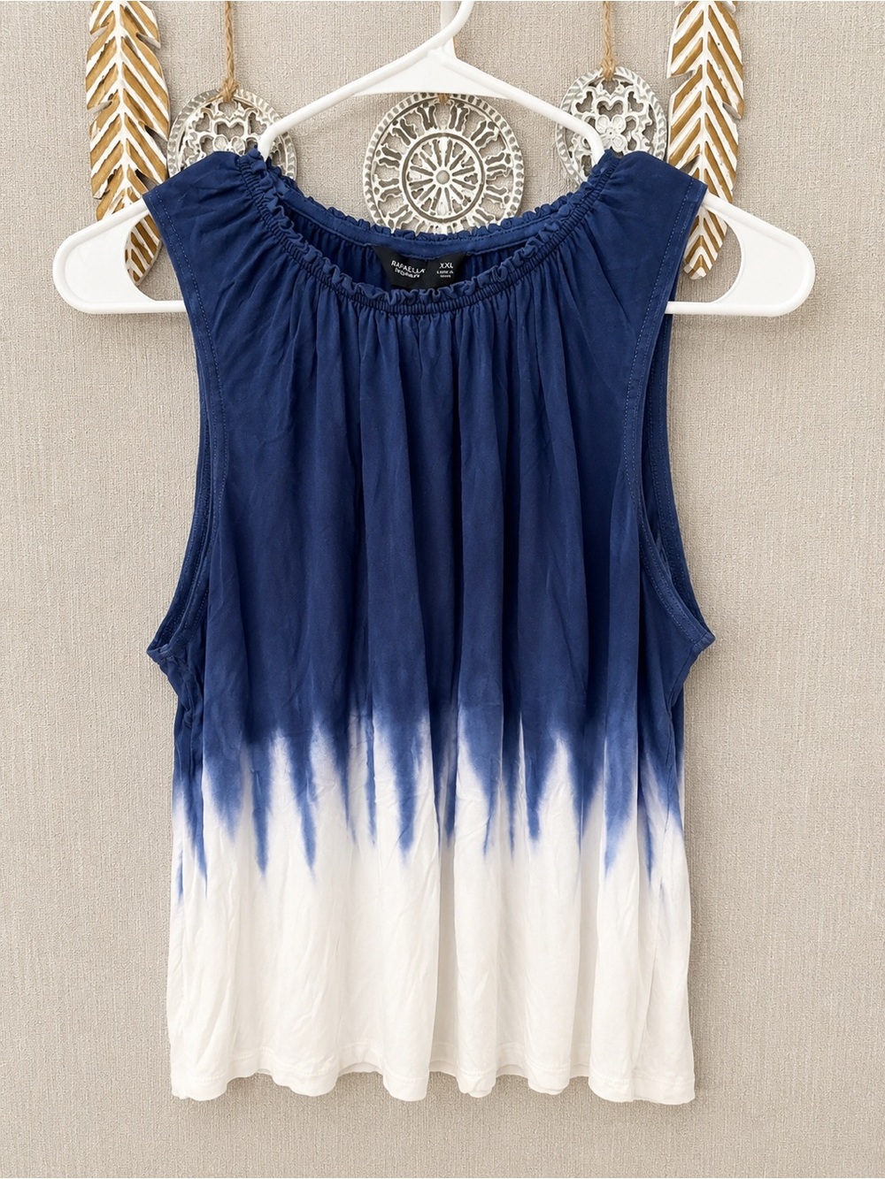 Madewell Navy and White Tie-Dye Sleeveless Tank